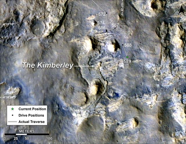 Map of Curiosity Mars Rover Drives to the Kimberley Waypoint